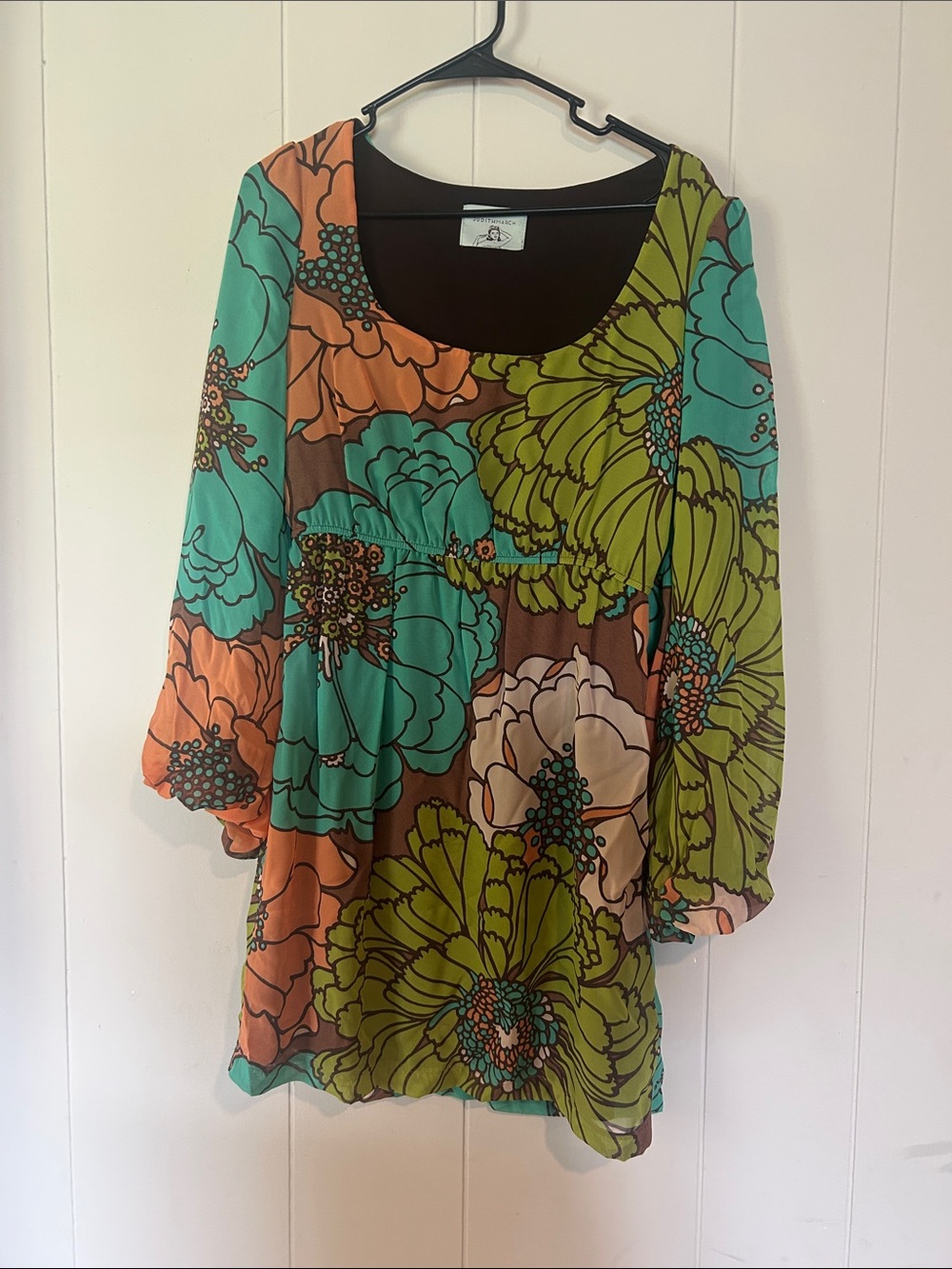 Judith March Multicolor Floral Empire Tunic — Teal, Orange, Green